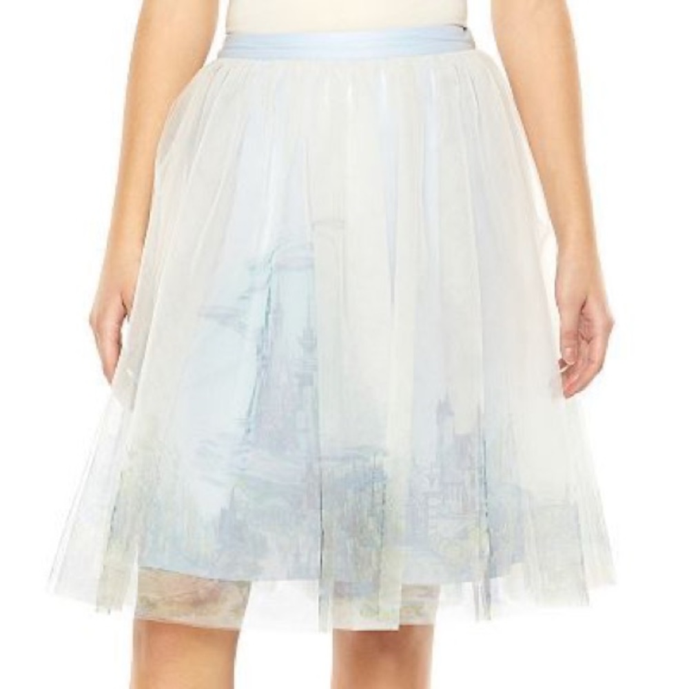 LC Lauren Conrad White & Light Blue Tulle A-Line Skirt